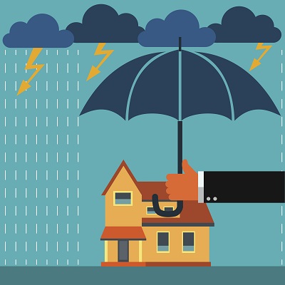 cartoon umbrella covering home from storm